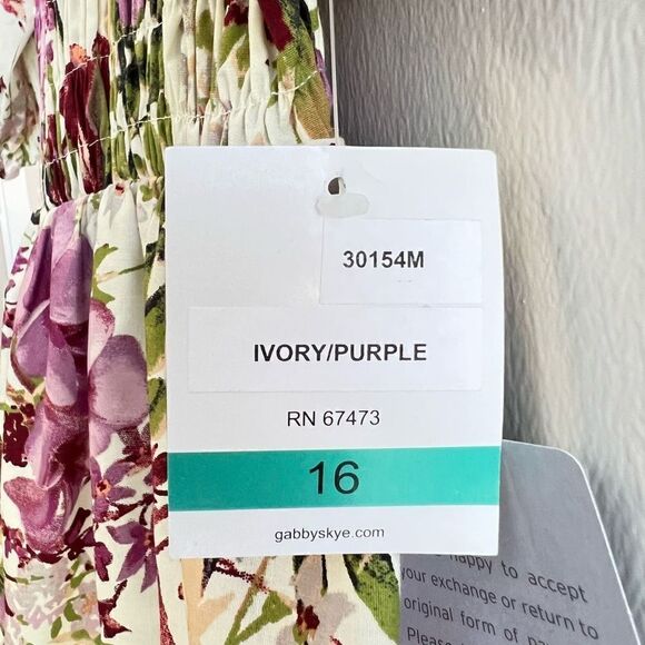 Brand New Gabby Skye Smocked Floral Cotton Poplin Dress Ivory Purple Size 16 - Picture 13 of 15